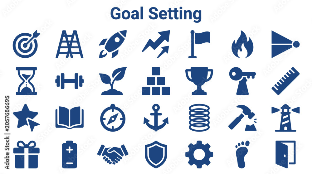 Fototapeta premium Goal setting icons representing success achievement progress growth and strategic planning business objectives and personal development concepts