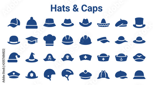 Fotografía Collection of diverse hats and caps icons representing various professions and s