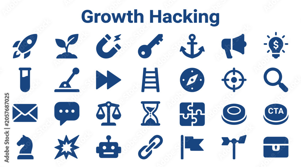 Fototapeta premium Growth Hacking Icons Set for Business Strategy and Digital Marketing Concepts