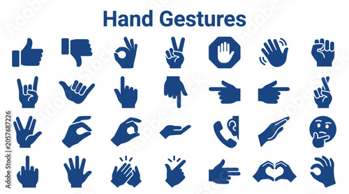 Fotografia Collection of diverse blue hand gestures icons symbolizing communication agreeme