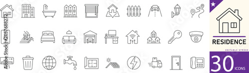 Foto Residence line icon set for home, housing, apartment, residential property, living spaces, and real estate