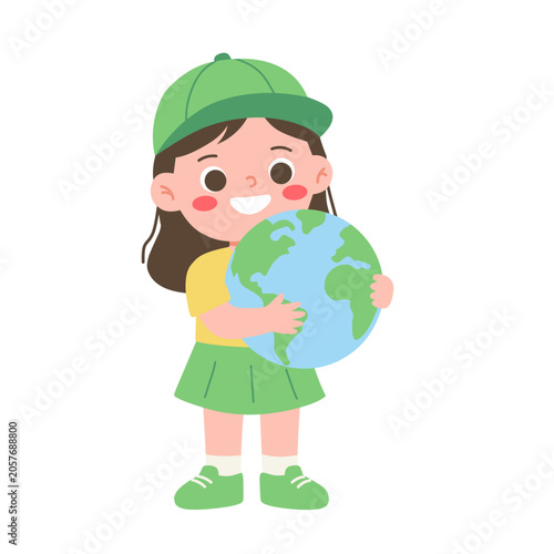 Young Girl Holding Earth Globe for Environmental Awareness