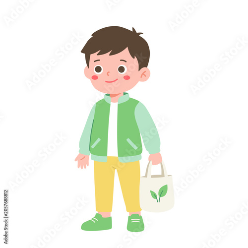 Young Boy Holds Eco Friendly Reusable Shopping Bag