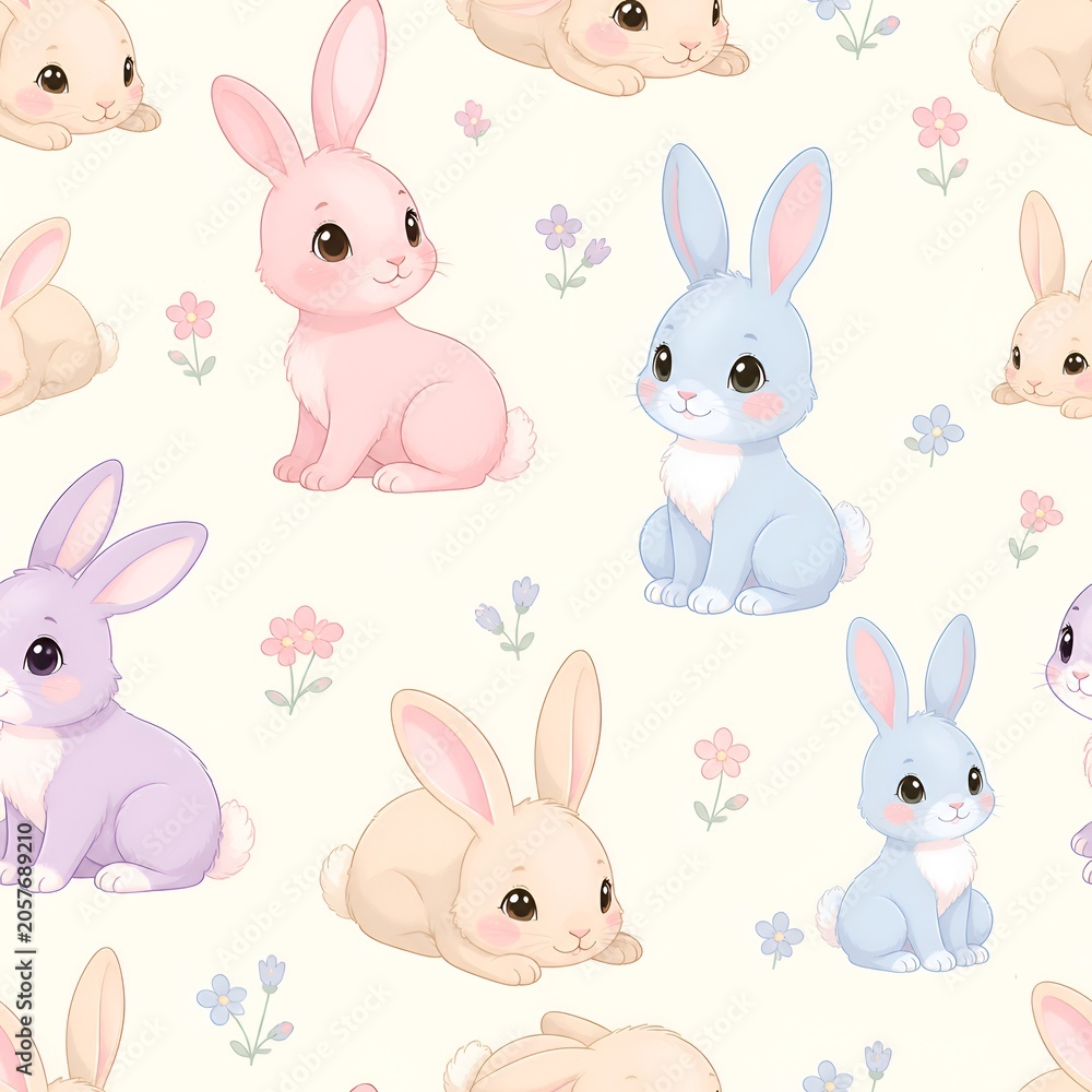 Fototapeta premium Cute Pastel Rabbit Seamless Pattern Adorable Animal Background