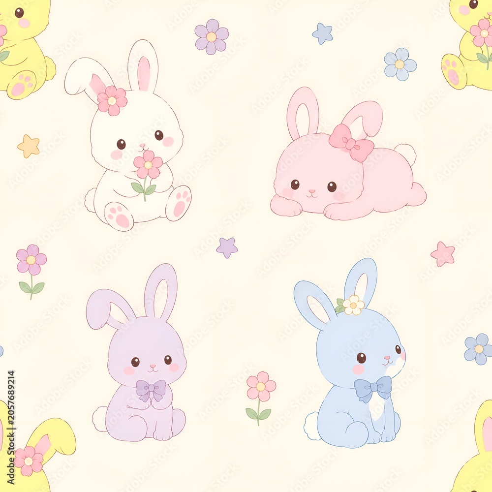Obraz premium Cute Pastel Rabbit Seamless Pattern Adorable Animal Background