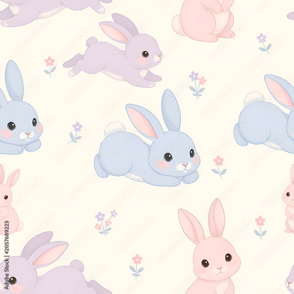 Obraz premium Cute Pastel Rabbit Seamless Pattern Adorable Animal Background