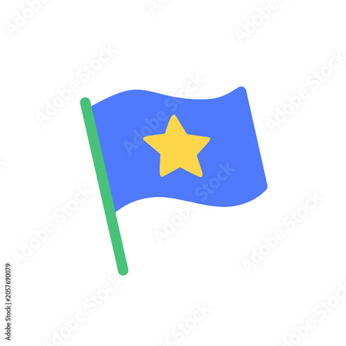 Blue Flag with Yellow Star Waving on Green Pole