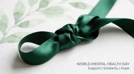 World mental health day awareness green ribbon support symbol