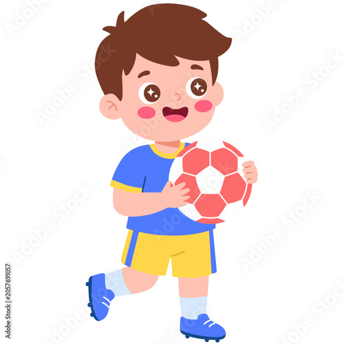 Young Soccer Player Holding Ball Joyfully