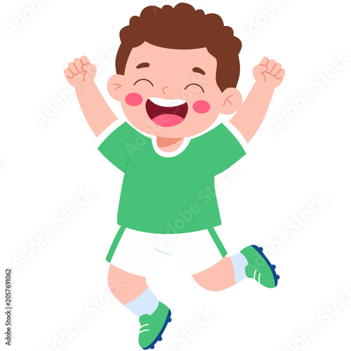 Happy Boy Soccer Player Jumping for Joy