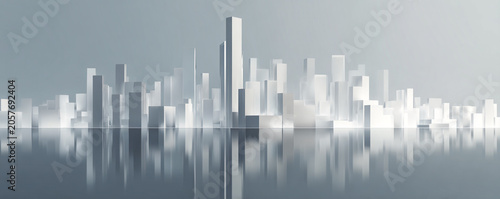 Abstract geometric skyline in 3D perspective, sleek premium glass texture, white minimalist branding, 32k ultra HD