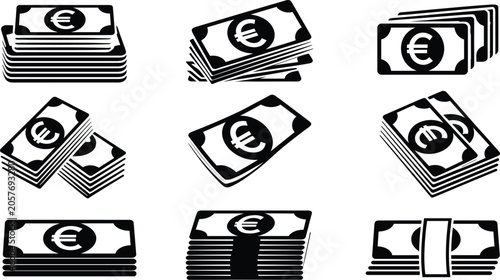 Schilderij op canvas Stacked Euro Banknotes Money Icons currency finance