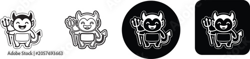Foto Cute little devil holding a pitchfork icon set for Halloween stickers and charac