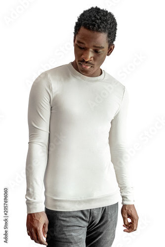 Quadro em tela Men's long sleeves sweater mockup png on African American model