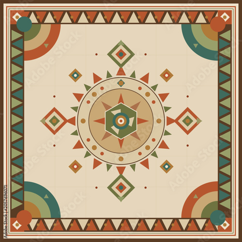 Abstract Geometric Mandala Earth Tone Self Contained Textile Pattern Vector Design