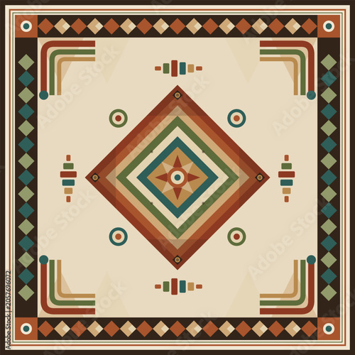 Abstract Geometric Diamond Medallion Earth Tone Textile Pattern Vector Design