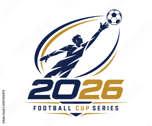 Soccer player kicking ball in 2026 football cup series minimalist flat logo