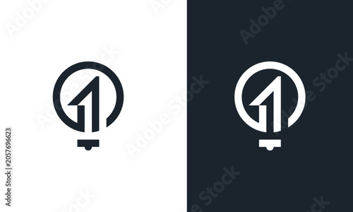 Number 1 and lamp logo design concept
