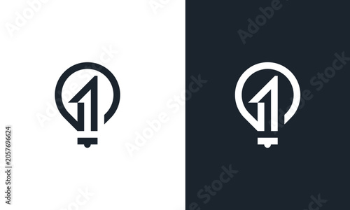 Number 1 and lamp logo design concept