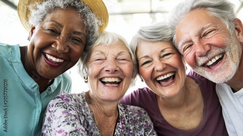 Joyful Elderly Friends Laughing Together Outdoors