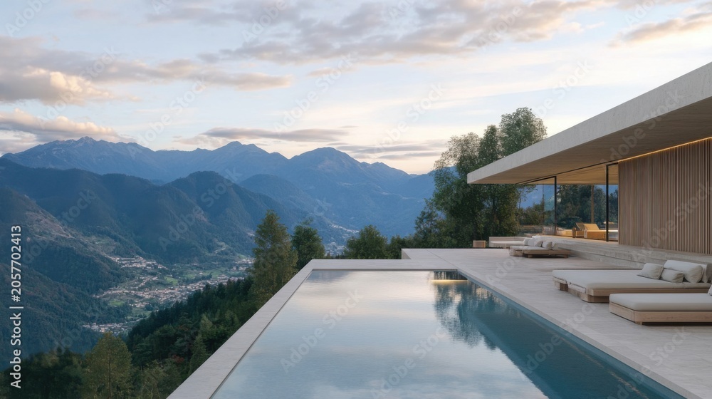 Fototapeta premium Luxury mountain villa with infinity pool and scenic views