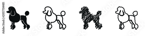 Obraz na plátne Collection of poodle dog icons in various artistic styles and outlines