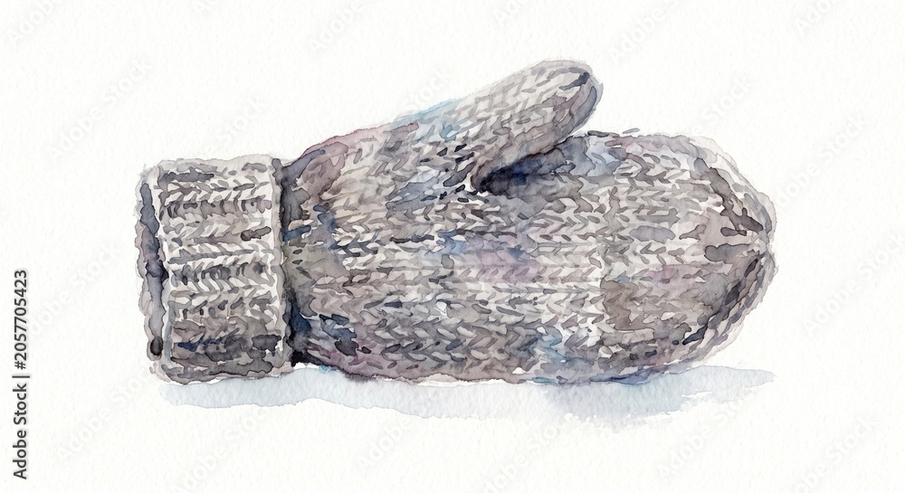 Fototapeta premium Watercolor Cozy Woolen Mitten Illustration