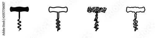 Φωτογραφία Collection of four distinct corkscrew icons in black and white silhouette and ou