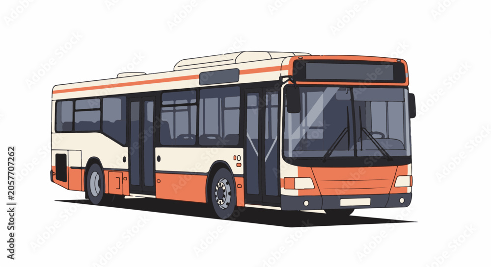 Fototapeta premium A cartoon-style illustration of a public transit bus with cream, orange, and grey panels, on a white background