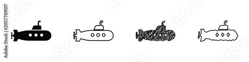 Vászonkép Collection of four distinct submarine icons in various artistic styles
