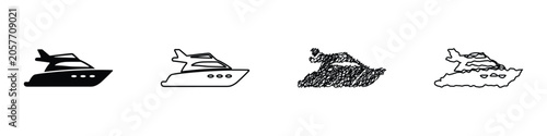 Collection of yacht icons and sketches representing different styles of watercraft