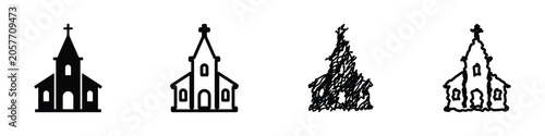 Tablou pe pânză Collection of church building icons in various artistic styles