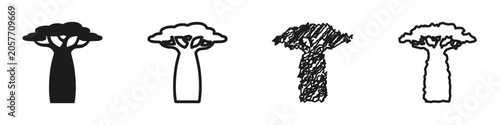 Fotografi Collection of four distinct baobab tree icons in various artistic styles