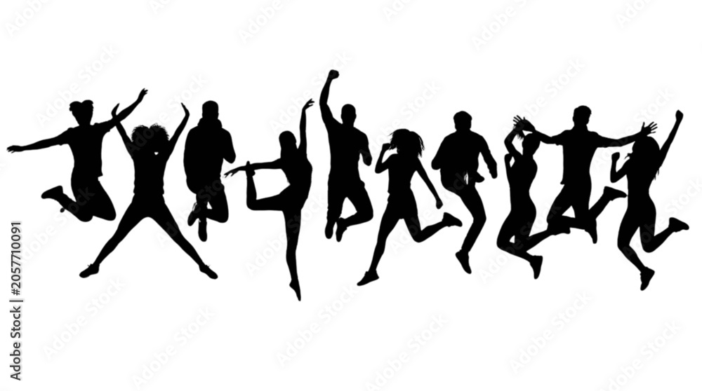 Fototapeta premium Silhouette people dancing in a joyful group isolated on transparent background, Vector