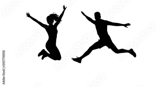Canvastavla Two people joyfully jumping in mid-air isolated on transparent background, Vecto