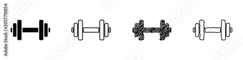 Photos Set of four dumbbell icons representing different styles and weights for fitness