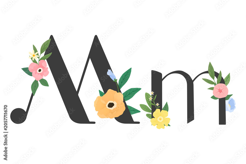Naklejka premium Png Elegant floral letter m element, transparent background
