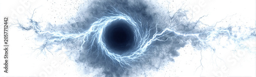 Charged lightning spiral radiating from cloud tension, isolated on white background