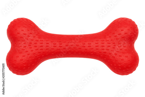 Photos Durable red bone-shaped chew toy for dogs with textured surface