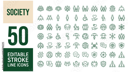 Society icon set. Editable line icons. Vector illustration.
