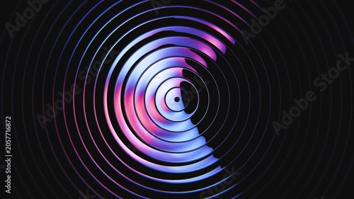 Dark ribbed glass loop background with blue neon tunnel reflections