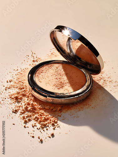 Luxury compact powder makeup product with reflective mirror detail