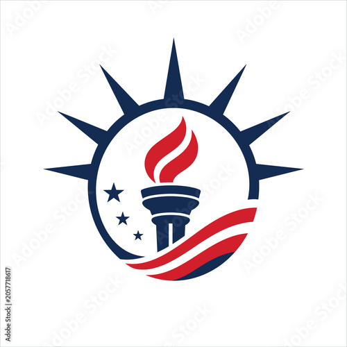 Candle with Flame and Stars Emblem Logo in Patriotic Red White Blue Style for Usa-Themed Branding Featuring Star, Badge, Icon with American Theme