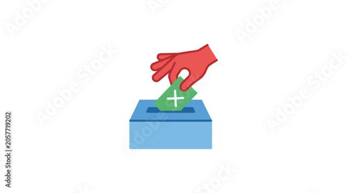 Tablou pe pânză Hand dropping ballot into voting box, election concept, flat design