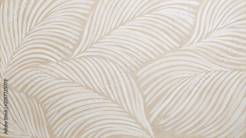 Loose botanical arcs flowing like slow wind over muted sand, soft overlapping palm frond pattern creates calm organic rhythm and gentle texture for background and surface design