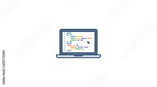 Foto Laptop displaying code snippet, cursor pointing to text, white background