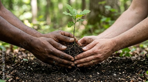 Hands Holding Tree Sapling for Reforestation and Environmental Sustainability