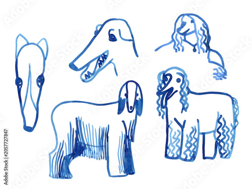 Hand drawn dogs illustration. Doodle hand drawn brush line dog illustration. Use as print, poster, element design, label. clothes print. Modern illustration.