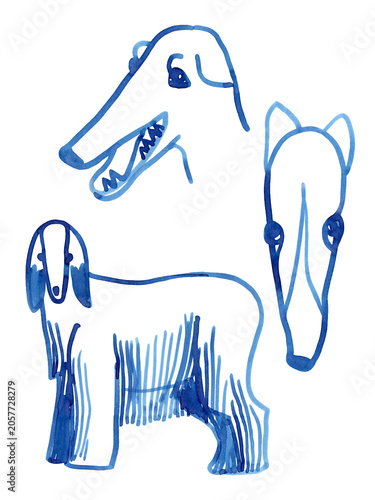 Hand drawn dogs illustration. Doodle hand drawn brush line dog illustration. Use as print, poster, element design, label. clothes print. Modern illustration.