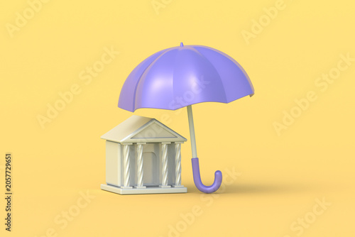 State institution safety. Reliable public administration. Infrastructure protection. Government stability. Building under umbrella. 3d render